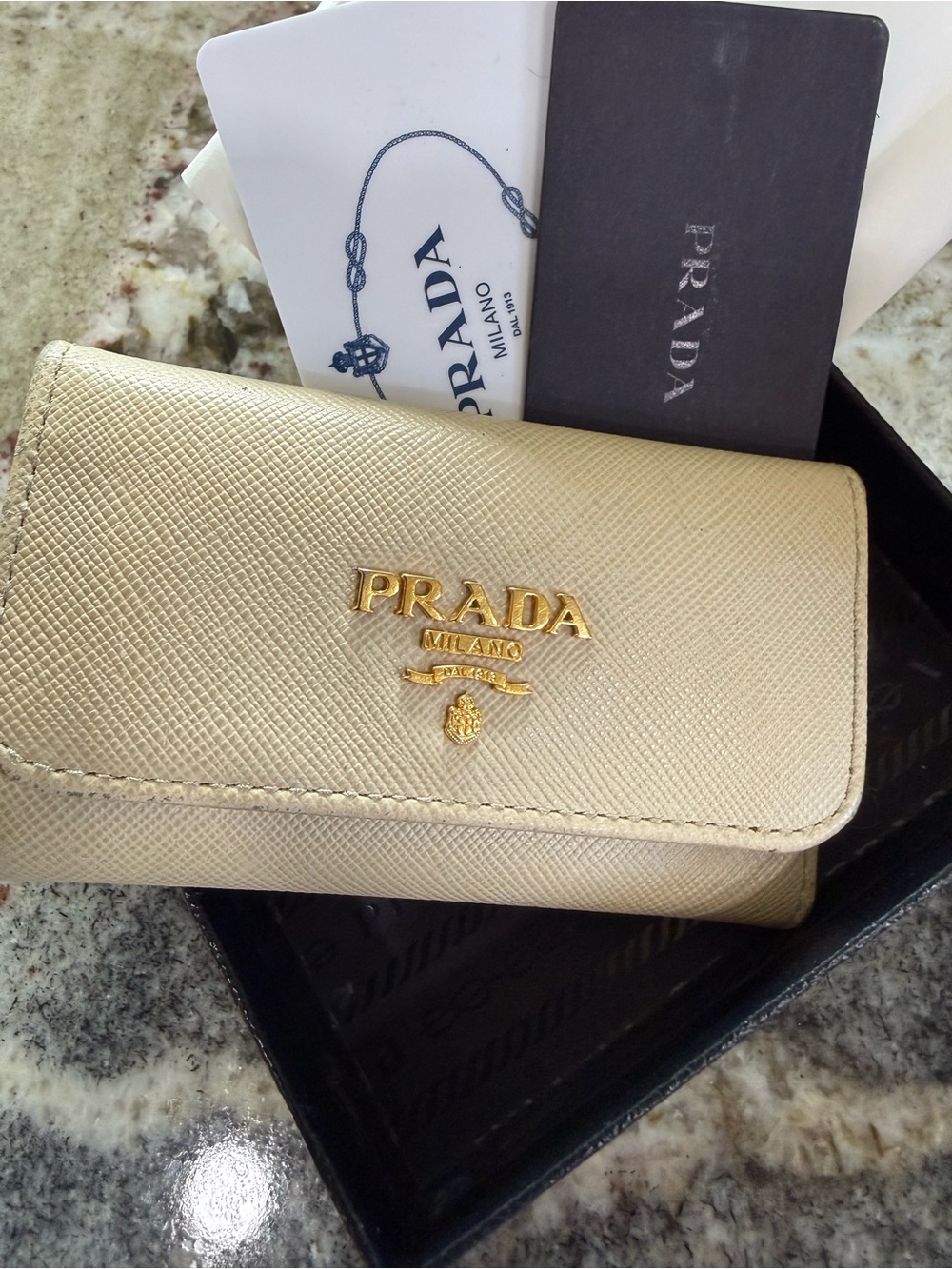 Prada Milano Cream Saffiano Leather Key Cardholder - Picture 3 of 6